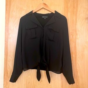 Black button-down blouse with front tie